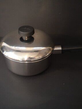 Meyer Stainless Steel Medium Saucepan & Matching Cover w/ Black Handle & Knob